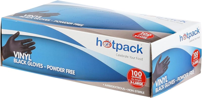 Hotpack Disposable Vinyl Gloves - Black, Powder Free, Non Sterile, Food Safe, 100 Pieces, Extra Large - Image 4